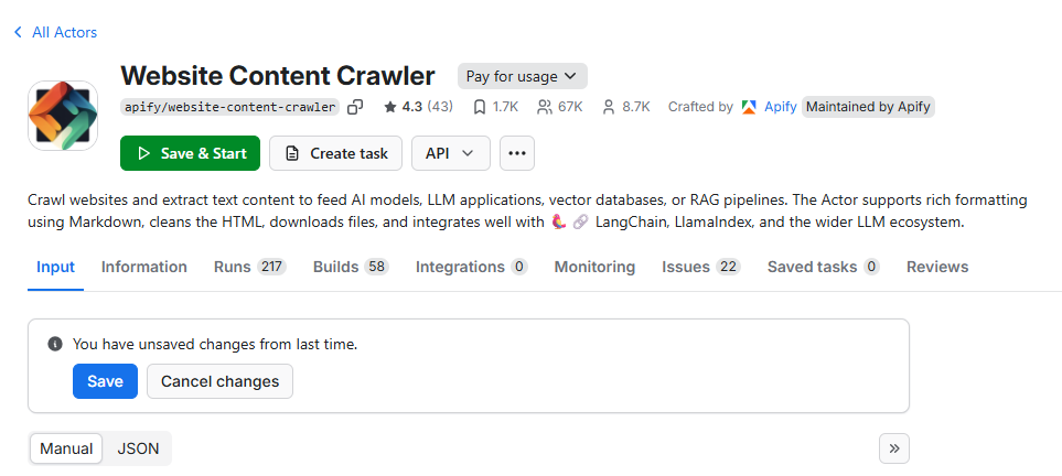 Apify Console Dashboard